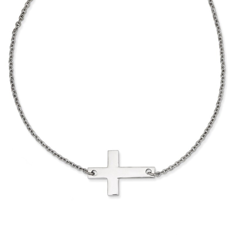 Polished Sideways Cross Necklace Stainless Steel SRN1193-21, MPN: SRN1193-21, 191101643279