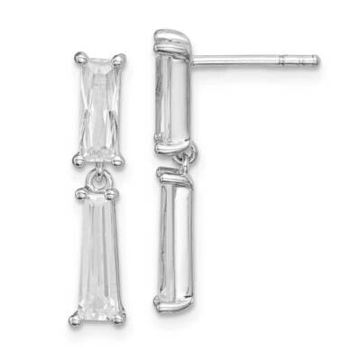 Post Dangle Earrings Sterling Silver Rhodium Plated CZ Diamond QE14932, MPN: QE14932, 886774081342