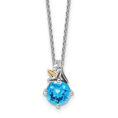 Sterling Silver with Leaf Circle 1.96Bt Swiss Blue Topaz Necklace 18 Inch 14k Gold QTC1755, MPN: QT…
