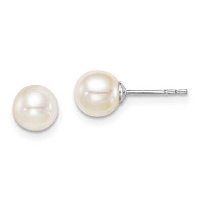 6-7mm White Round Freshwater Cultured Pearl Stud Earrings Sterling Silver Rhodium Plated QE15363 by…