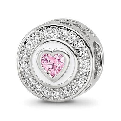 Enamel CZ Round Heart Bead Sterling Silver Rhodium-plated QRS4130, MPN: QRS4130,