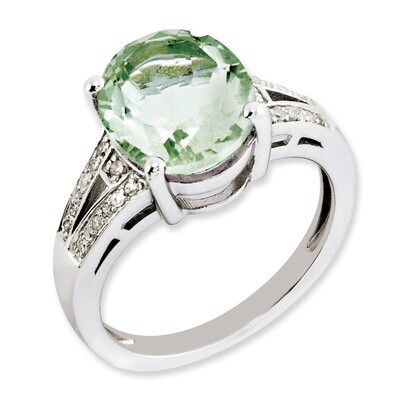 Oval Green Quartz &amp; Diamond Ring Sterling Silver QR3319AG, MPN: QR3319AG, 883957404677