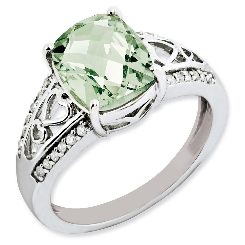 Green Quartz Ring Sterling Silver Diamond QR3059AG - HomeBello