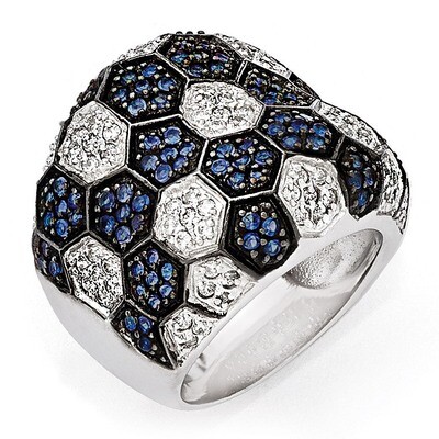 Black Rhodium Blue Glass CZ Ring Sterling Silver QR5897-6