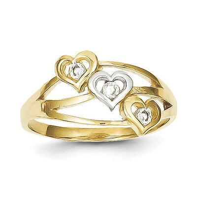 Triple Heart Synthetic Diamond Ring 10K Gold &amp; Rhodium 10C1198, MPN: 10C1198, 886774020617