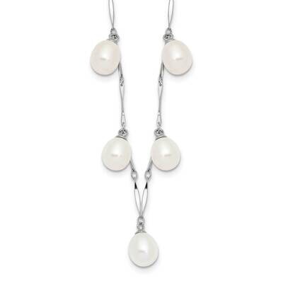 7X8mm White Teardrop Cultured Freshwater Pearl Necklace Sterling Silver Rhodium-plated QH5425W-17.5…