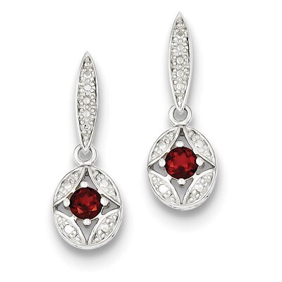 Garnet Diamond Post Dangle Earrings Sterling Silver QE9433, MPN: QE9433, 883957540375
