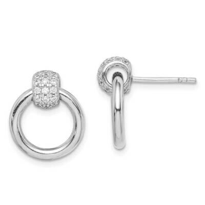 Polished CZ Diamond Small Post Dangle Earrings Sterling Silver Rhodium-plated QE15330, MPN: QE15330…