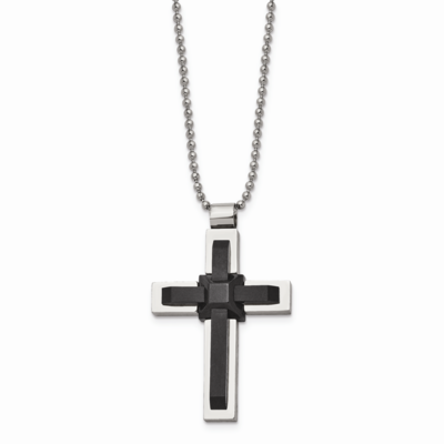 Black IP-plated and Polished Cross 20 Inch Necklace Stainless Steel SRN1109-20 by Chisel, MPN: SRN1…