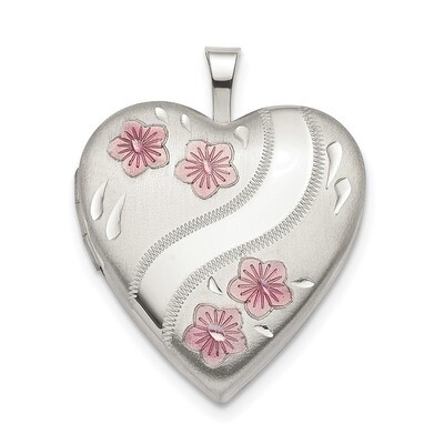 20mm Pink Enamel Flower Heart Locket Sterling Silver QLS784, MPN: QLS784, 886774086019