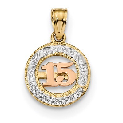 White Rhodium CZ Diamond 15 Pendant 14k Two-Tone Gold K5884, MPN: K5884, 883957329420