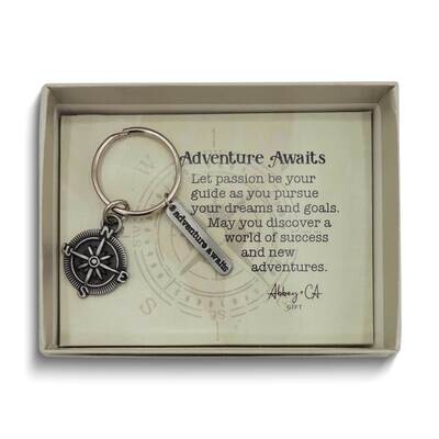 Adventure Awaits Silver-tone Compass Key Ring in Message Box GM24285, MPN: GM24285, 785525305969