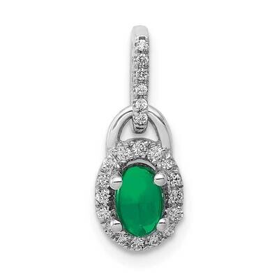 Halo Diamond &amp; Cabochon .6 Emerald Pendant 14k White Gold PM4034-EM-012-WA, MPN: PM4034-EM-012-WA, …