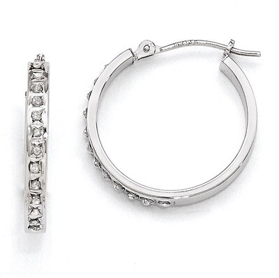 Round Hinged Hoop Earrings 14k White Gold with Diamonds DF229, MPN: DF229, 191101179624