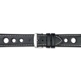 24mm Black Grand Prix Leather White Stitch Silver-tone Buckle Watch Band  BAW370-24, MPN: BAW370-24,