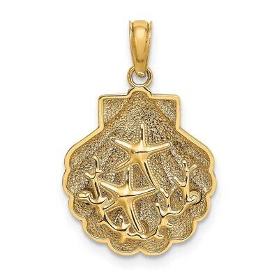 Textured Shell with Two Starfish Coral Charm 14k Gold 2-D K7678, MPN: K7678, 637218158003