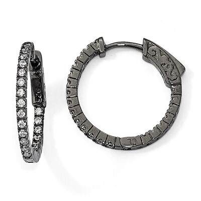 Rhodium-Plated In &amp; Out CZ Round Hoop Earrings Sterling Silver QE8019B, MPN: QE8019B, 883957833354