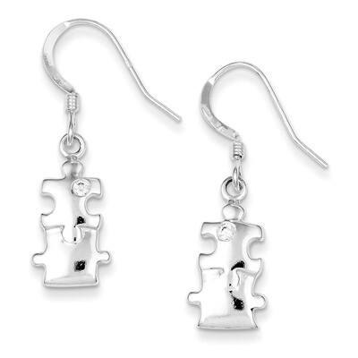 Diamond Puzzle Pieces Dangle Earrings Sterling Silver Polished QE8793, MPN: QE8793, 883957561882