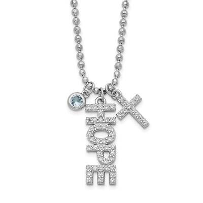 CZ Diamond and Cross Diamond-Cut Bead Chain Necklace 18 Inch Sterling Silver Rhodium-Plated QG6072-…