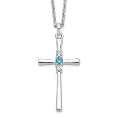 Survivor Clear &amp; Blue Swarovski Topaz Faith Cross Necklace Sterling Silver SV213SSB-16, MPN: SV213S…