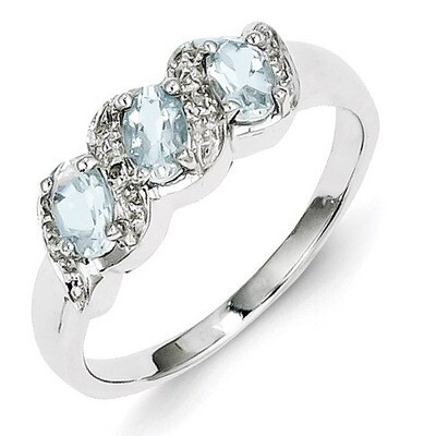 Aqua &amp; Diamond Ring Sterling Silver Rhodium QDX872, MPN: QDX872, 886774311937