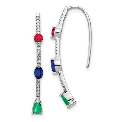 Ruby/Sapphire/Emerald Earrings 14k White Gold Diamond EM4313-012-WA, MPN: EM4313-012-WA, 8839574531…