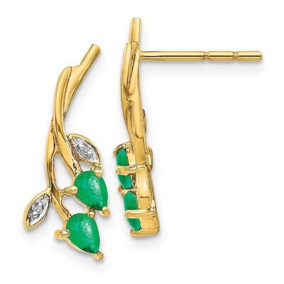 Diamond &amp; Emerald Post Earrings 14k Gold EM5619-EM-001-YA, MPN: EM5619-EM-001-YA, 191101838910