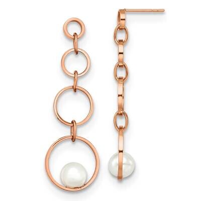 Rose Ip-Plated Simulated Pearl Post Dangle Earring Stainless Steel Polished SRE1570, MPN: SRE1570, …