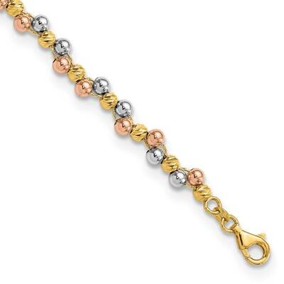 Polished and Diamond-Cut Beaded Bracelet 14k Tri-Color Gold FB1888-7.5, MPN: FB1888-7.5, 8839578127…