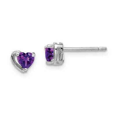 Amethyst Heart Post Earrings Sterling Silver Rhodium Plated QE14916FEB, MPN: QE14916FEB, 8839576088…