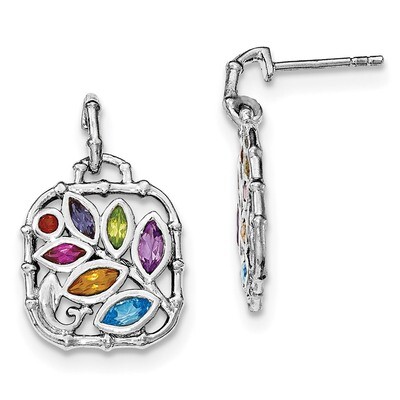 Multi Gemstone Post Dangle Earrings Sterling Silver Rhodium-plated QE12627RB, MPN: QE12627RB, 88677…