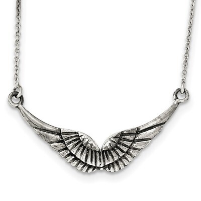 Wings Necklace 18 Inch Sterling Silver Polished and Antiqued QG3995-18, MPN: QG3995-18, 886774258102