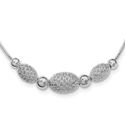 Large Filigree Beads Fancy Chain Necklace 18 Inch Sterling Silver Rhodium-plated QG3749-18, MPN: QG…