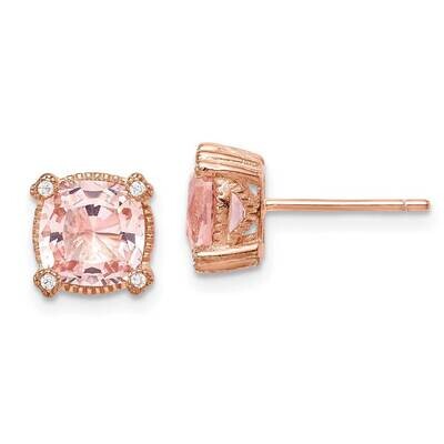 Pink Crystal &amp; CZ Diamond Post Earrings Sterling Silver Rose-tone QE14528, MPN: QE14528, 8839577939…