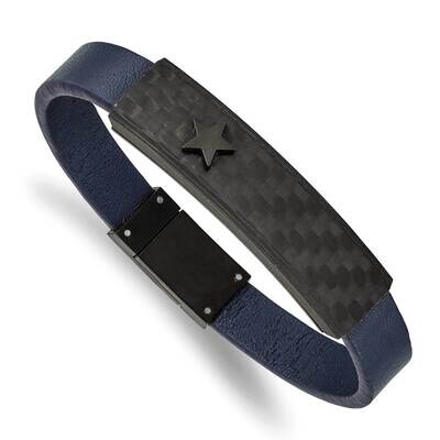 Black Ip Carbon Fiber Blue Faux Leather Bracelet Stainless Steel Polished SRB2398-8.25, MPN: SRB239…