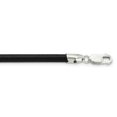 20Inch 4mm Black Leather Necklace Sterling Silver QK88-20, MPN: QK88-20, 886774081786