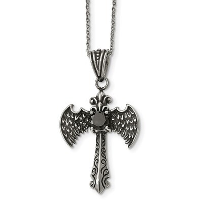 Black CZ Cross Necklace Stainless Steel Antiqued Polished SRN1922-20 by Chisel, MPN: SRN1922-20, 88…