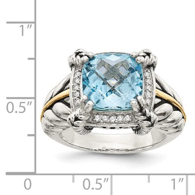 4.89 Sky Blue Topaz &amp; 1/10ct. Diamond Ring Sterling Silver &amp; 14k Gold QTC150, MPN: QTC150, 74232312…