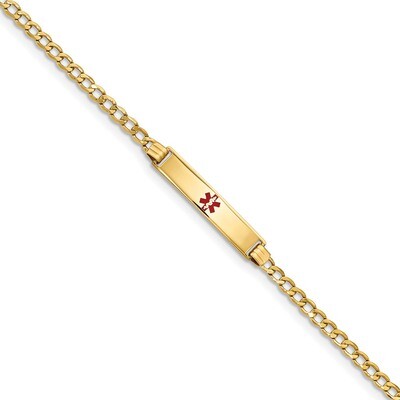 8 Inch Medical Polished Red Enamel ID with Semi-Solid Cuban Bracelet 14k Gold XM557CR-8, MPN: XM557…