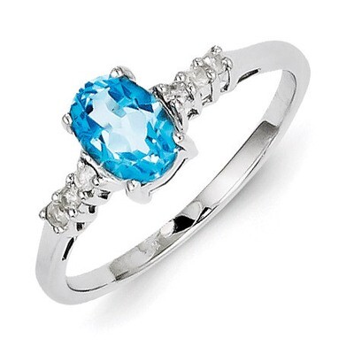 Light Swiss Blue Topaz &amp; Diamond Ring Sterling Silver Rhodium QDX513, MPN: QDX513, 883957536712