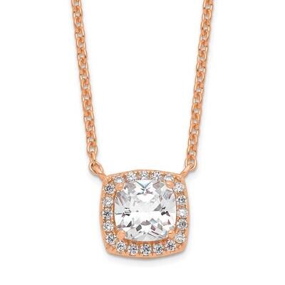 Princess Cut CZ Diamond with 2 In Extender Necklace 18 Inch Sterling Silver Rose-Tone QGR6143-18, M…
