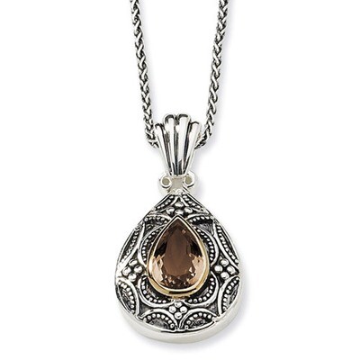 Sterling Silver with 14k Gold Smoky Quartz 18 inch Necklace QTC627