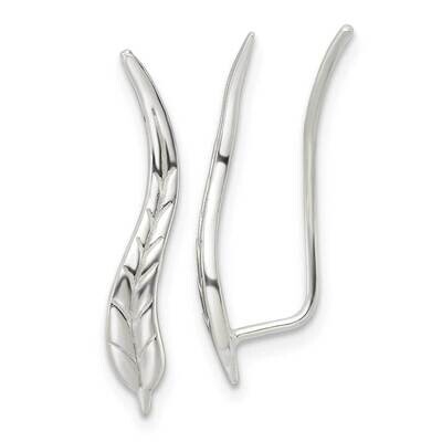 Wavy Leaf Dangle Earrings Sterling Silver Polished QE16107, MPN: QE16107, 196904169438