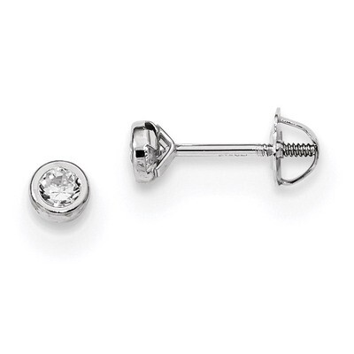 Polished CZ Diamond Bezel Post Earrings 14k white Gold SE2507, MPN: SE2507, 191101077937