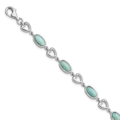 Oval Larimar &amp; Heart Bracelet Sterling Silver Rhodium-Plated Polished QG5924-8, MPN: QG5924-8, 1969…