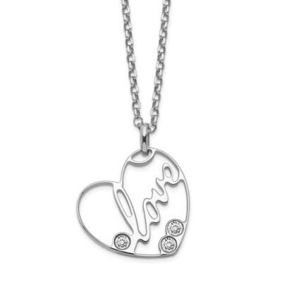 Love Heart Necklace Sterling Silver CZ Diamond QG5165-18, MPN: QG5165-18, 886774105604