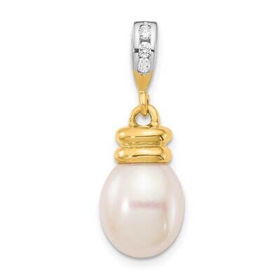9-10mm White Rice Freshwater Cultured Pearl .06tw Diamond Pendant 14k Gold XP5294, MPN: XP5294, 883…