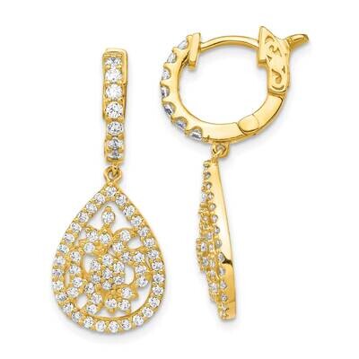 Gold-Tone Cz Teardrop Hinged Hoop Earrings Sterling Silver QE15458, MPN: QE15458, 883957940250