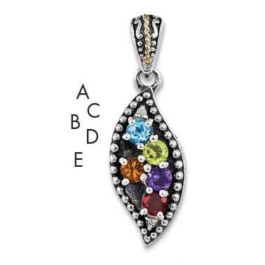 Five-stone and Diamond Mother&#39;s Pendant Sterling Silver &amp; 14k Gold QMPD40/5SY, MPN: QMPD40/5SY,
