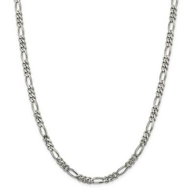 5.25mm Figaro Chain 28 Inch Sterling Silver Rhodium-Plated QFG150R-28, MPN: QFG150R-28,